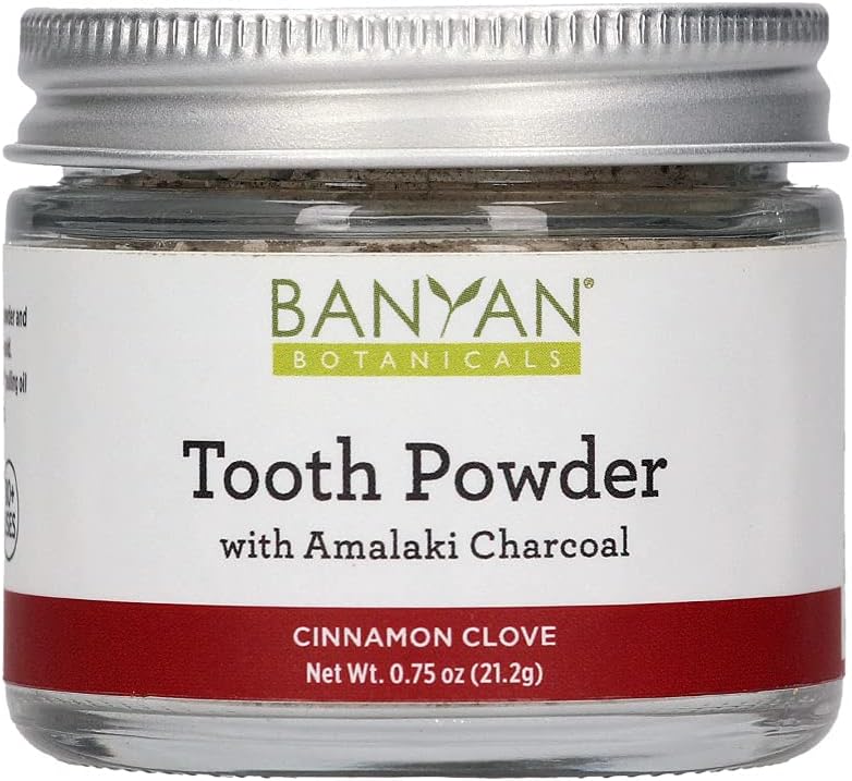 Banyan Botanicals Cinnamon Clove Tooth Powder â€“ Ayurvedic uoride-Free Toothpaste Alternative with Miswak & Activated Charcoal (from Amla) â€“ 0.75, 80+ Uses â€“ Non GMO Sustainably Sourced Vegan