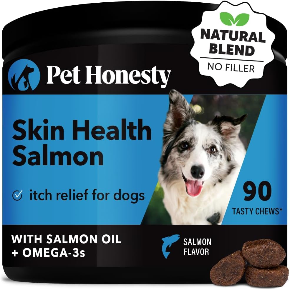 Pet Honesty Salmon Skin Health - Itch Relief for Dogs, Omega 3 Fish Oil for Dogs, Natural Salmon Oil for Dogs Chews for Healthy Skin & Coat, May Reduce Shedding, Dog Fish Oil Supplements - (90 Ct)