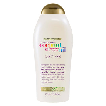 Ogx Extra Creamy + Coconut Miracle Oil Ultra Moisture Body Lotion With Vanilla Bean, Fast-Absorbing Lotion For All Skin Types, Paraben-Free And Sulfated-Surfactants Free, 19.5 Fl Oz