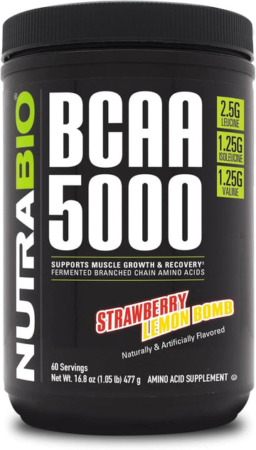 Nutrabio Bcaa 5000 Powder - Vegan Fermented Bcaas - Supports Lean Muscle Growth, Recovery, Endurance - 60 Servings - Kiwi Strawberry