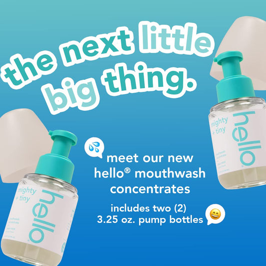 Hello Clean Mint Mouthwash Concentrate for Bad Breath, Alcohol Free Travel Size Mouthwash Made with Coconut Oil and Tea Tree Oil, Helps Freshen Breath, 2 Pack, 3.25 fl Oz Pump Bottles