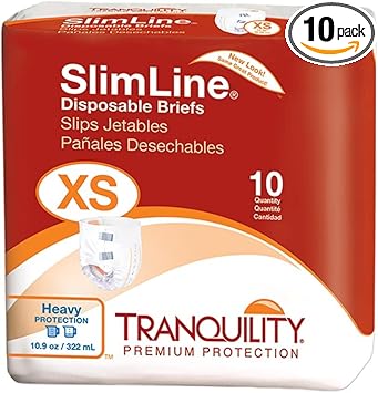 Tranquility Slimline Original Adult Disposable Brief, Adult X-Small, Incontinence Care With A Slimmer Fit, Peach Mat Core & Kufguard Technology For Max Comfort, Latex-Free, 10.9Oz Capacity, 100Ct Case