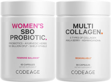 Codeage Multi Collagen Protein Capsules & Probiotics For Women Bundle | Multi Collagen Pills, Collagen Types I, Ii, Ii, V & X, 90 Count | Prebiotics & Probiotics For Women - Soy & Dairy Free, 60 Count