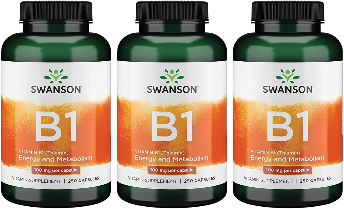 Swanson Vitamin B1 (Thiamin) - Promotes Healthy Metabolism And Provides Energy Support - Natural Vitamin Supplement Supporting Optimum Nerve Cell Function - (250 Capsules, 100Mg Each) 3 Pack