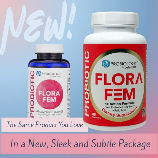 Belle+Bella Probiology Flora Fem - Daily Probiotics For Women - 4X Action Prebiotic + Probiotic + Cranberry + Folic Acid For Digestive, Urinary Tract, Reproductive & Vaginal Health - 60 Caps