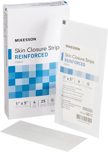 McKesson Skin Closure Adhesive Strips, Reinforced Steri Strip for Wound Care, 1 in x 5 in, 25 Count