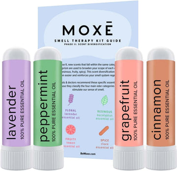 Mox Smell Training Kit, Made In Usa, Scent Diversification, 4 Essential Oil Fragrances, Olfactory Regeneration, Smell Expansion, Natural Therapy For Smell Loss, Includes Guidebook & Log (Phase 2)