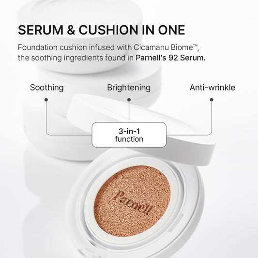 Parnell Cicamanu Serum Cushion - Moisturizing Foundation For Soothing, Coverage, Glass Skin And Lightweight For Sensitive And Dry Skin Pearl Skin (0.52 Fl Oz) (#23 Natural Beige)