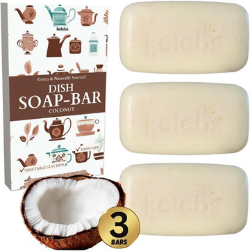 Coconut Dish Soap Bar - Organic, Pack of 3 - (3.8 oz each), Skin-Safe, Non-Toxic, Sustainable Kitchen Soap - Zero Waste