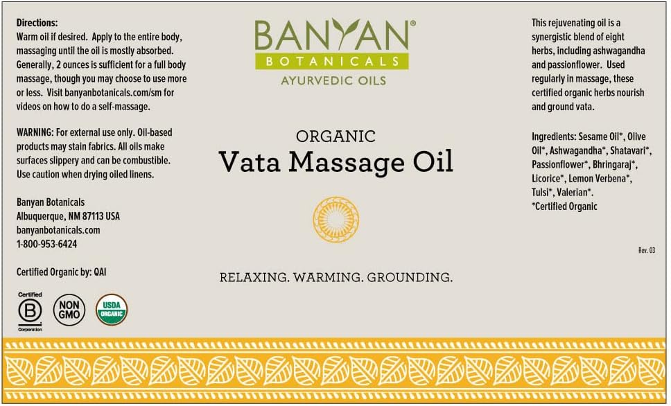 Banyan Botanicals Vata Massage Oil – Organic Massage Oil with Ashwagan