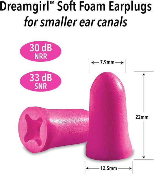 Mack's Dreamgirl Soft Foam Earplugs, 50 Pair, Pink - 30dB NRR, 33dB SNR - Small Ear Plugs for Sleeping, Snoring, Studying, Loud Events, Traveling & Concerts