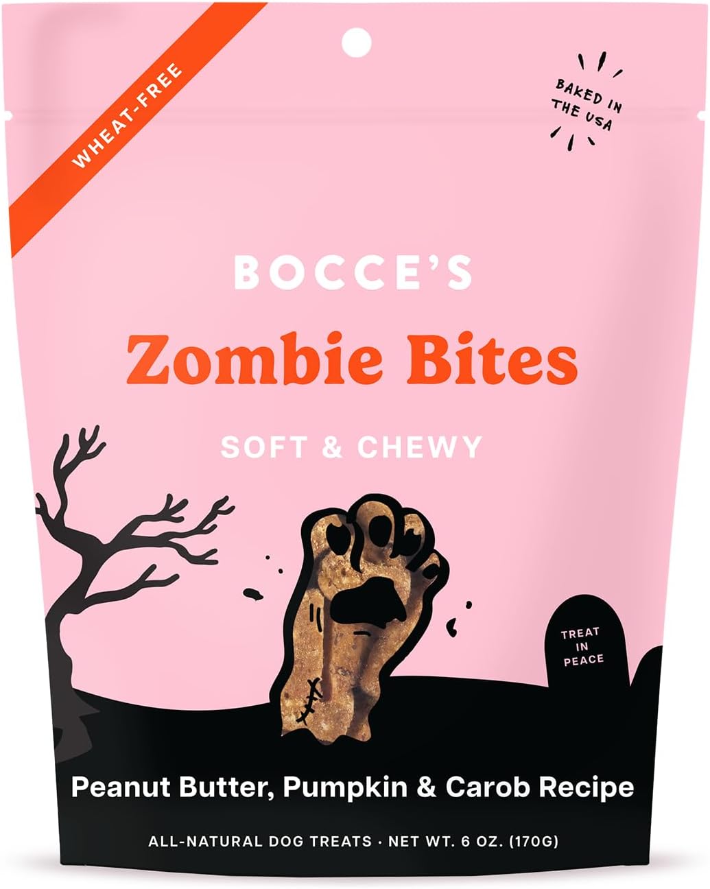 Bocce'S Bakery All-Natural, Seasonal, Zombie Bites Dog Treats, Wheat-Free, Limited-Ingredient Soft & Chewy Treats Inspired By Halloween, 6 Oz
