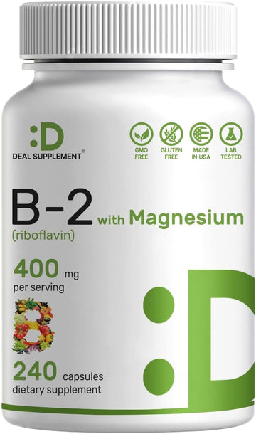 Vitamin B2 Riboflavin 400 Mg, 240 Capsules | Vitamins & Mineral Complex With Magnesium Glycinate