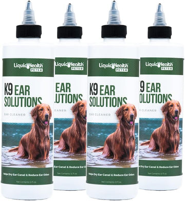 Liquidhealth 12 Fl Oz K9 Dog Ear Cleaner Wash Solutions - Infection Cleaning Hygiene Treatment Drops For Dogs, Canines And Puppies 4 - Pack