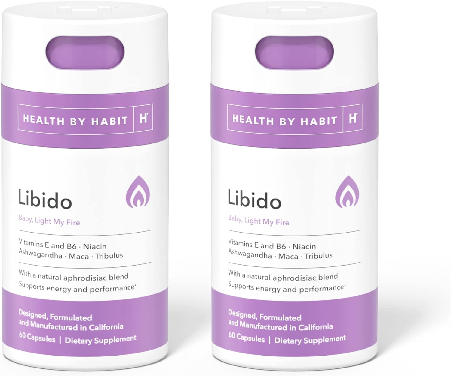 Health By Habit Libido Blend 2 Pack (60 Capsules) - Natural Aphrodisiac Blend With Maca, Ashwagandha, Vegan, Non-Gmo, Sugar-Free., White
