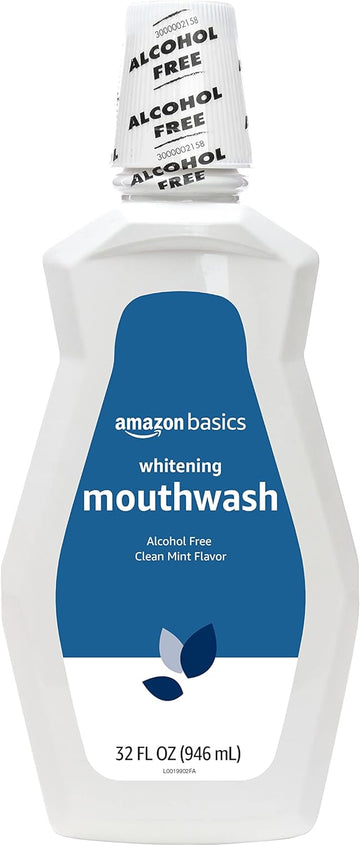 Amazon Basics Whitening Mouthwash, Alcohol Free, Clean Mint, 32 Fluid Ounces, 1-Pack (Previously Solimo)