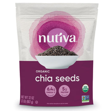 Nutiva USDA Organic Premium Nutrient-Dense Raw Black Chia Seeds with 3g Protein & 5g Fiber for Salads, Yogurt & Smoothies, Non-GMO, Vegan, Gluten-Free, Keto & Paleo, 32 Ounce (Pack of 1)