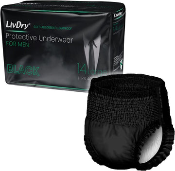 Livdry Adult Incontinence Underwear For Men, Premium Black Series, Ultimate Leak Protection, Large 14-Pack