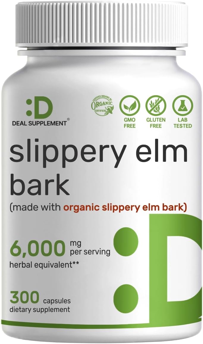 Deal Supplement Slippery Elm Capsules, 6,000Mg Per Serving – 300 Pills, Made With Organic Inner Bark Powder Extract – Natural Herb For Soothing Throat & Digestive Support – Non-Gmo