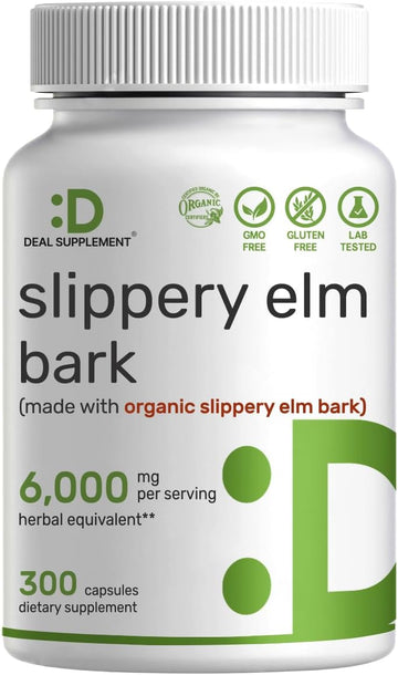 Deal Supplement Slippery Elm Capsules, 6,000Mg Per Serving – 300 Pills, Made With Organic Inner Bark Powder Extract – Natural Herb For Soothing Throat & Digestive Support – Non-Gmo