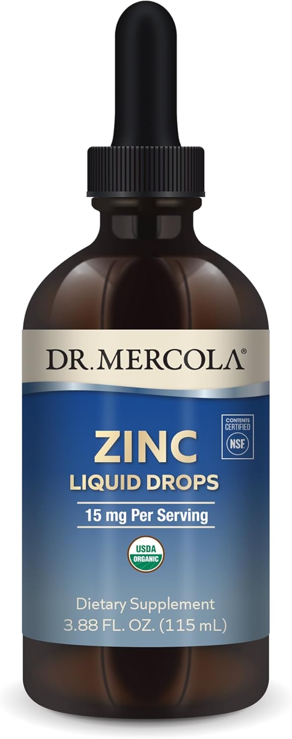 Dr. Mercola Organic Zinc Liquid Drops, 15 Mg Per Serving, 3.88 Fl Oz (115 Ml), About 28 Servings, Dietary Supplement, Supports Immune And Organ Health, Non Gmo, Usda Organic, Nsf Certified
