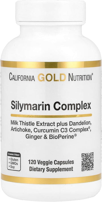 Silymarin Liver Health Complex, Milk Thistle Extract With Curcumin, Artichoke, Dandelion, Ginger, Black Pepper, Synergistic Liver Detox & Cleanse, 120 Veggie Capsules By California Gold Nutrition