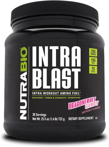 NutraBio Intra Blast and Pre-Workout Powder - Advanced Electrolyte Performance Drink - Amino Acid Recovery, EAA/BCAA Formula - Non-GMO and Gluten Free - Dragonfruit Candy - 30 Servings