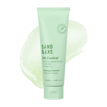 Sand & Sky Oil Control Gentle Face Cleanser With Aha & Bha - Ph-Balanced Blemish Cleanser, Reduces Redness, For Oily Skin & Breakouts, 4.2 Fl Oz