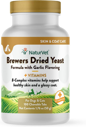 NaturVet Brewers Dried Yeast Formula with Garlic Flavoring Plus Vitamins for Dogs and Cats, Chewable Tablets, Made in The USA with Globally Source Ingredients 100 Count