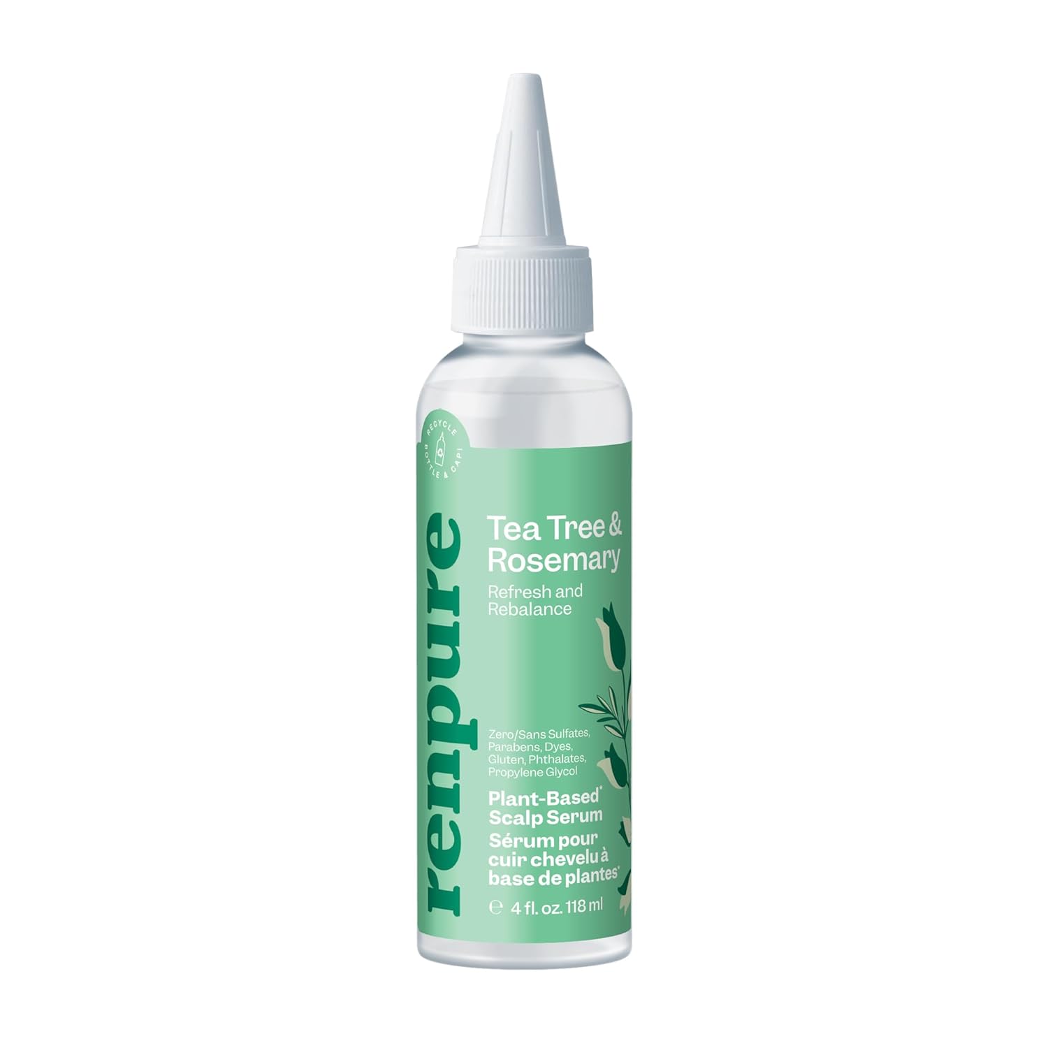 Renpure Tea Tree & Rosemary Scalp Serum, Plant-Based - Refreshing & Rebalancing - For Moisturized, Soft Hair - All Hair Types - Tea Tree Leaf Oil, Rosemary Leaf Extract - 4 Fl Oz