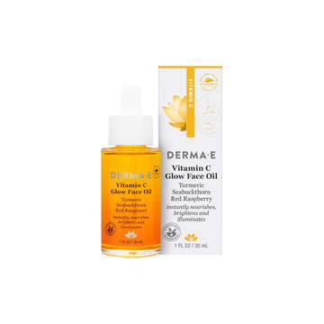 Derma E Vitamin C Glow Face Oil, Facial Oil Nourishes, Brightens And Illuminates For A Radiant Glow, Moisturizing Face Oil With Turmeric, Seabuckthorn And Red Raspberry, 1 Fl Oz