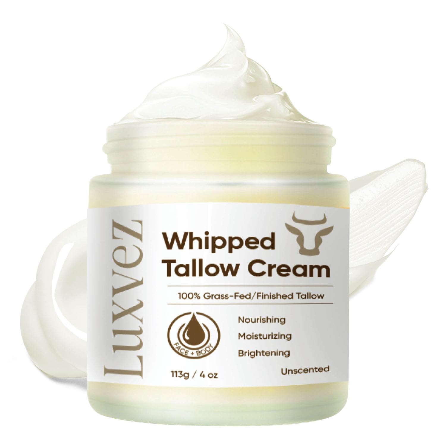 Beef Tallow Cream For Skin: Grass-Fed Whipped Tallow Balm With Squalane Jojoba Oil - All Natural Skincare Whipped Moisturizer For Face & Body - For Mature, Dry Or Sensitive Skin – 4Oz