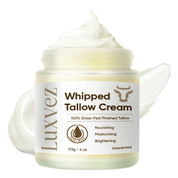 Beef Tallow Cream For Skin: Grass-Fed Whipped Tallow Balm With Squalane Jojoba Oil - All Natural Skincare Whipped Moisturizer For Face & Body - For Mature, Dry Or Sensitive Skin – 4Oz