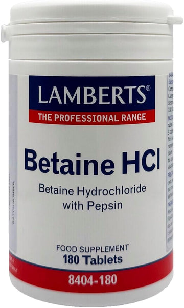 Lamberts Betaine Hcl 324Mg With Pepsin 5Mg - 180 Tablets - Digestive Support Supplement