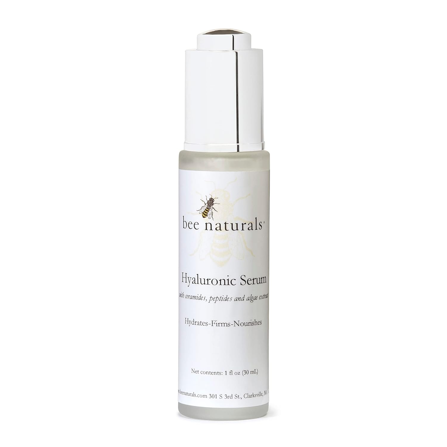 Hyaluronic Serum- 1oz- Hyaluronic Acid, Ceramides, Peptides, and Algae Extract- Moisturize and Nourish skin- Encourage Collagen Growth- Reduce Fine Lines and Wrinkles- Cruelty Free- Bee Naturals