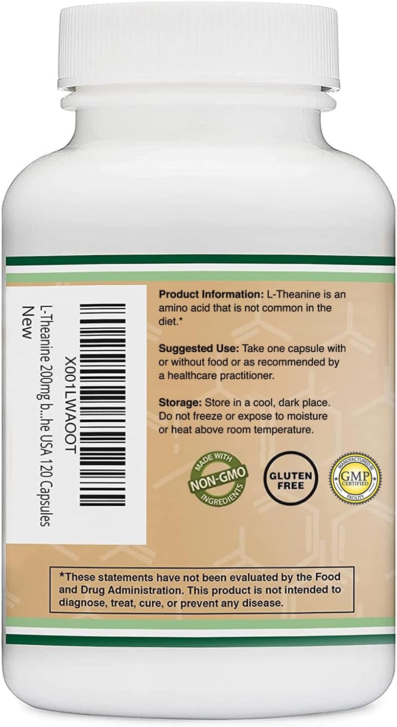 L-Theanine Supplement 200mg, 120 Capsules (Soy Free, Gluten Free, Non-GMO, Third Party Tested) Synergy with Magnesium L-Threonate and Apigenin by Double Wood : Health & Household