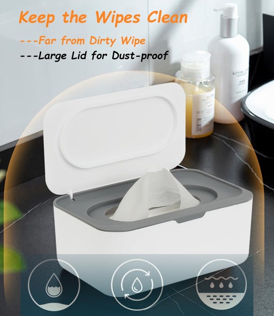 Wipes Dispenser, Wipe Holder For Baby & Adult, Seposeve Refillable Wipe Container, Keeps Wipes Clean. Non-Slip, Easy Pull Wipes Pouch Case, (Grey)