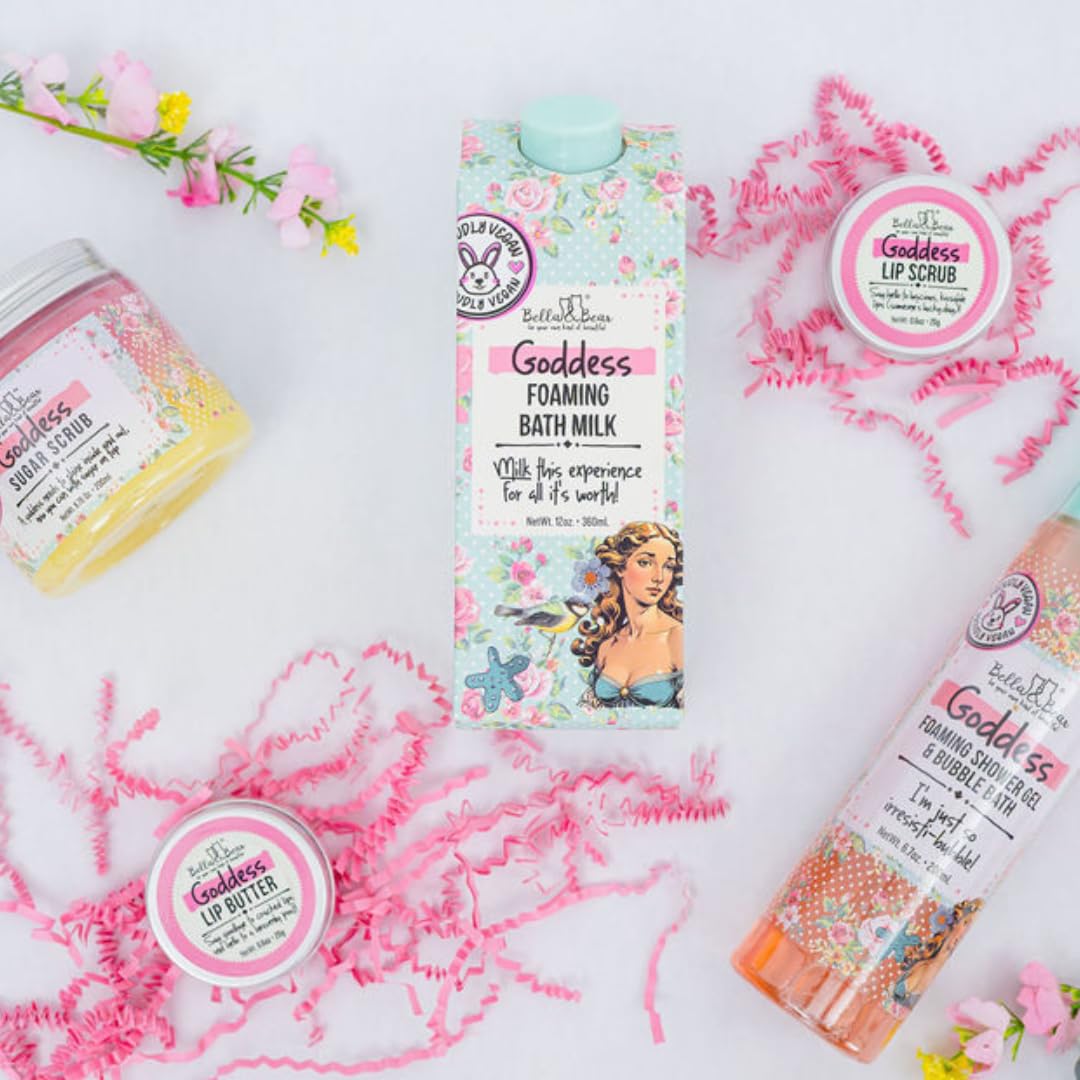 Bella & Bear Goddess Mega Bath & Body Gift Set With Foaming Shower Gel & Bubble Bath, Bath Milk, Body Scrub & Lip Scrub And Lip Butter - Gift For Women : Beauty & Personal Care