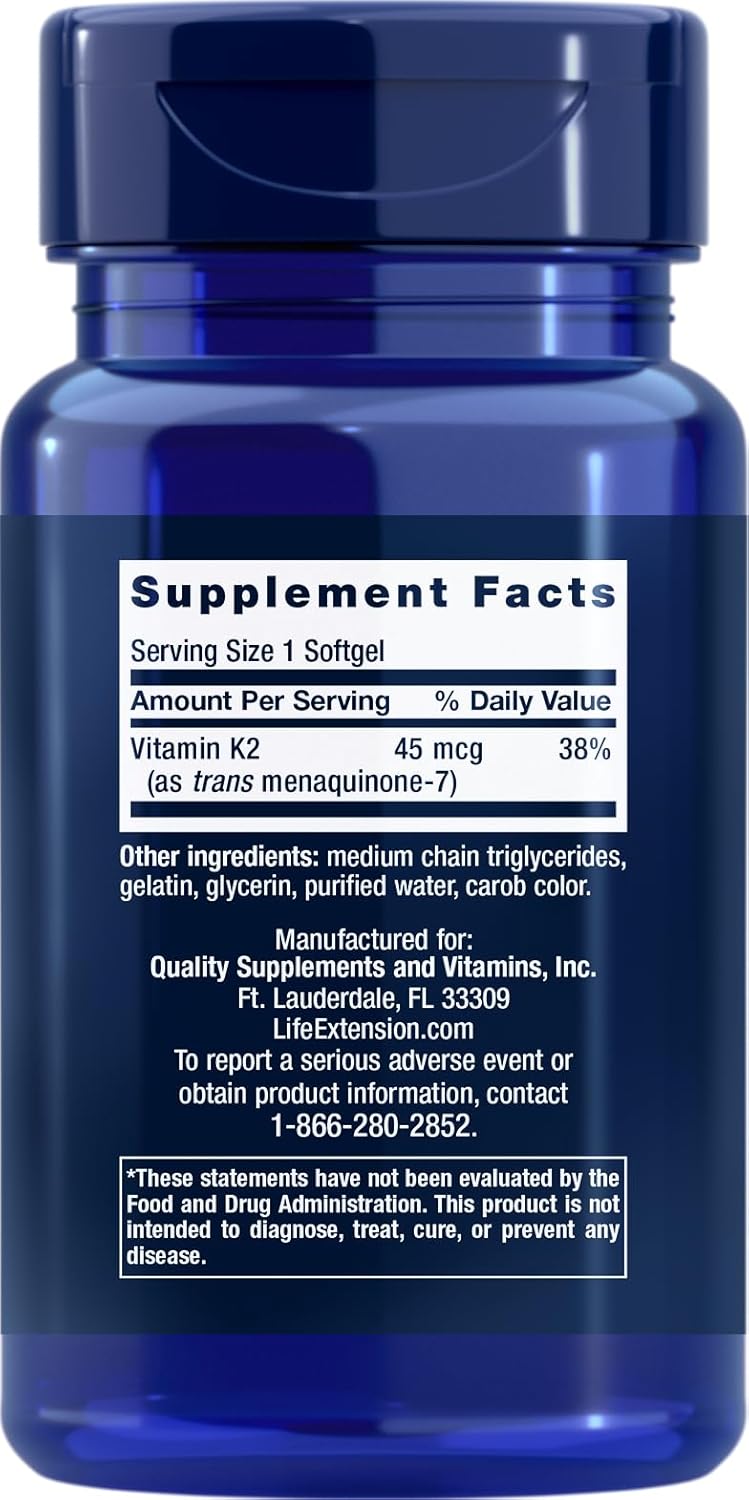 Life Extension Low Dose Vitamin K2, 90 Softgels (Pack Of 2)