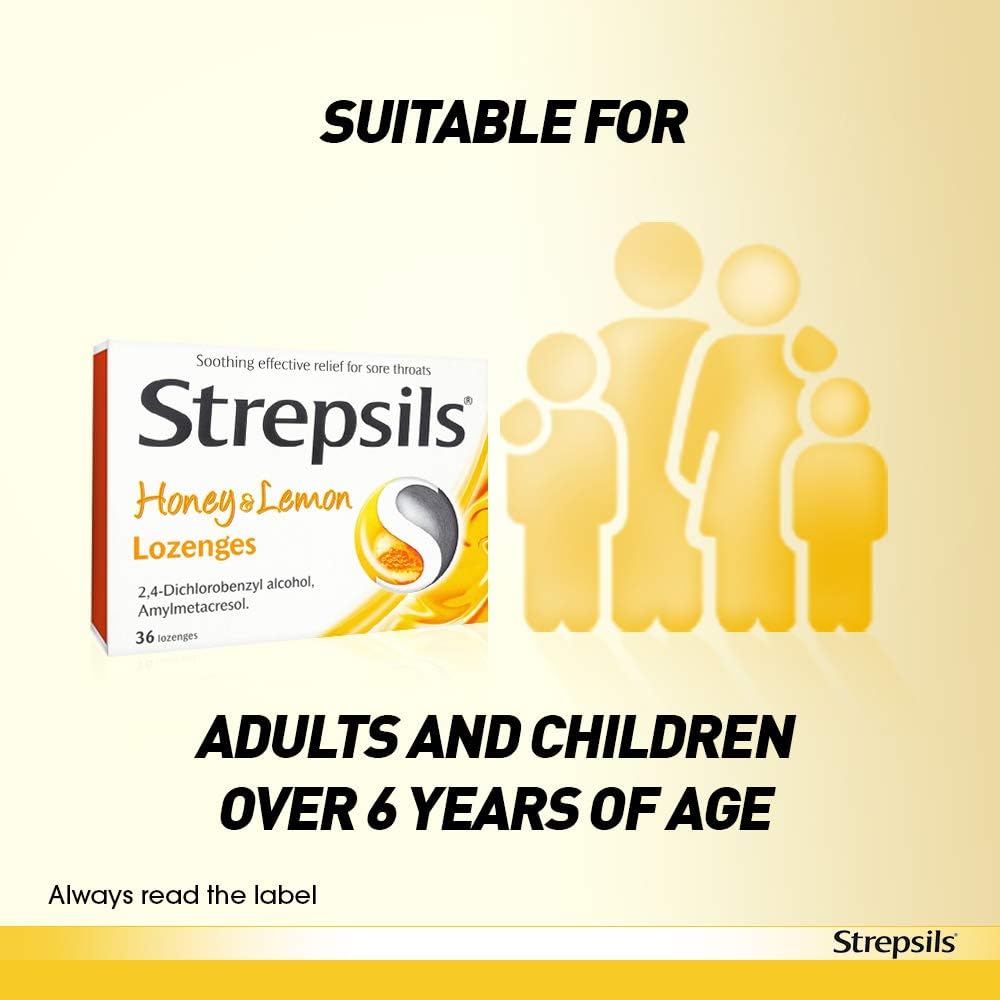 Strepsils Honey & Lemon Lozenges, 36S, Gluten Free, Sore Throat Relief, Soothes Sore Throat, Fights Infection, Works In 5 Mins (Pack Of 2)