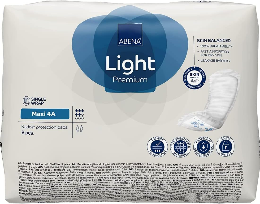 Abena Light Incontinence Pads, Eco-Labelled Women's Incontinence Pads Adults, Breathable And Comfortable With Fast Absorption And Protection, Light Maxi 4A, 1000ml, 8PK : Amazon.co.uk: Health & Personal Care