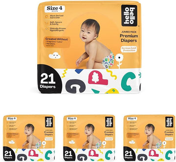 Hello Bello Premium Baby Diapers Size 4 I 21 Count Of Disposeable, Extra-Absorbent, Hypoallergenic Baby Diapers With Snug And Comfort Fit I Alphabet Soup (Pack Of 4)