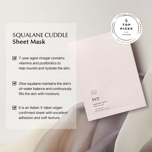 107 Squalane Cuddle Sheet Mask Pack Of 5 | Facial Sheet Mask | Korean Facial Mask | Korean Skin Care | Moisturizing | Hydrating