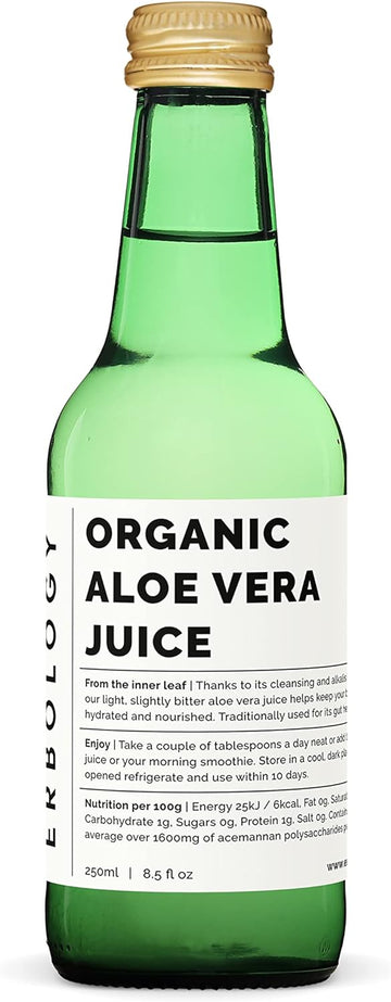 100% Organic Aloe Vera Juice 8.5 fl oz - Supports Immunity & Gut Health - Straight from Farm in Spain - Undiluted - No Added Sugar or Artificial Preservatives - Non-GMO - Recyclable Glass Bottle