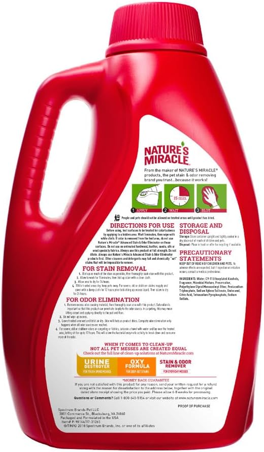 Nature'S Miracle Advanced Cat Stain And Odor Eliminator Spray, Severe Mess Enzymatic Formula, 1 Gal