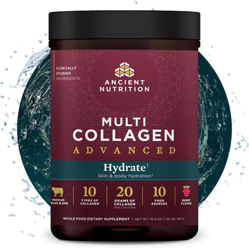 Ancient Nutrition Advanced Multi Collagen Protein Powder Hydrate, Mixed Berry, 30 Servings