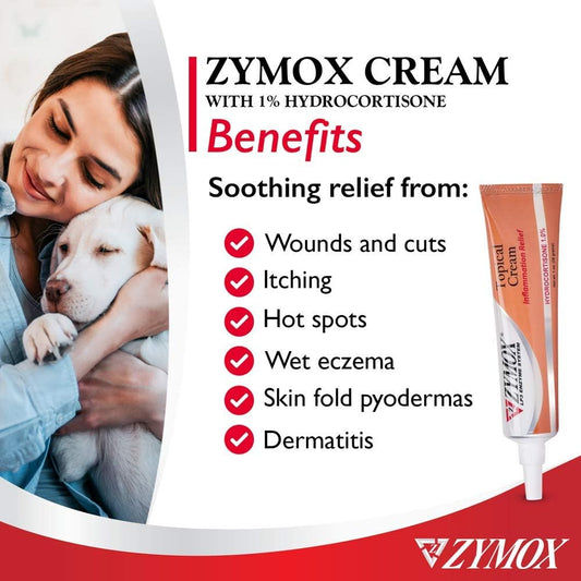 Zymox Veterinarian Strength Topical Cream With 1% Hydrocortisone For Dogs And Cats, 1Oz