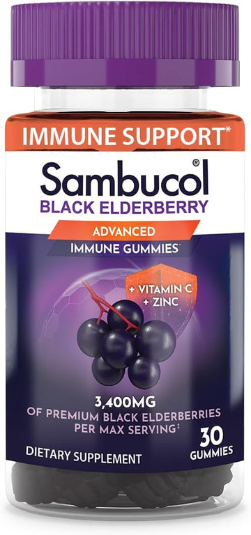 Sambucol Black Elderberry Gummies with Vitamin C & Zinc - Sambucus Elderberry Gummies for Immune Support, High Antioxidants, Gluten Free, Vegan, Elderberry with Zinc & Vitamin C for Adults - 30 Count