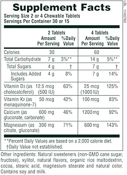 Naturesplus Cal/Mag/Vit D3 With Vitamin K2-60 Chewable Tablets - Chocolate Flavor - Calcium, Magnesium, Vitamin D3 & K2 Bone Health Support Supplement - 30 Servings