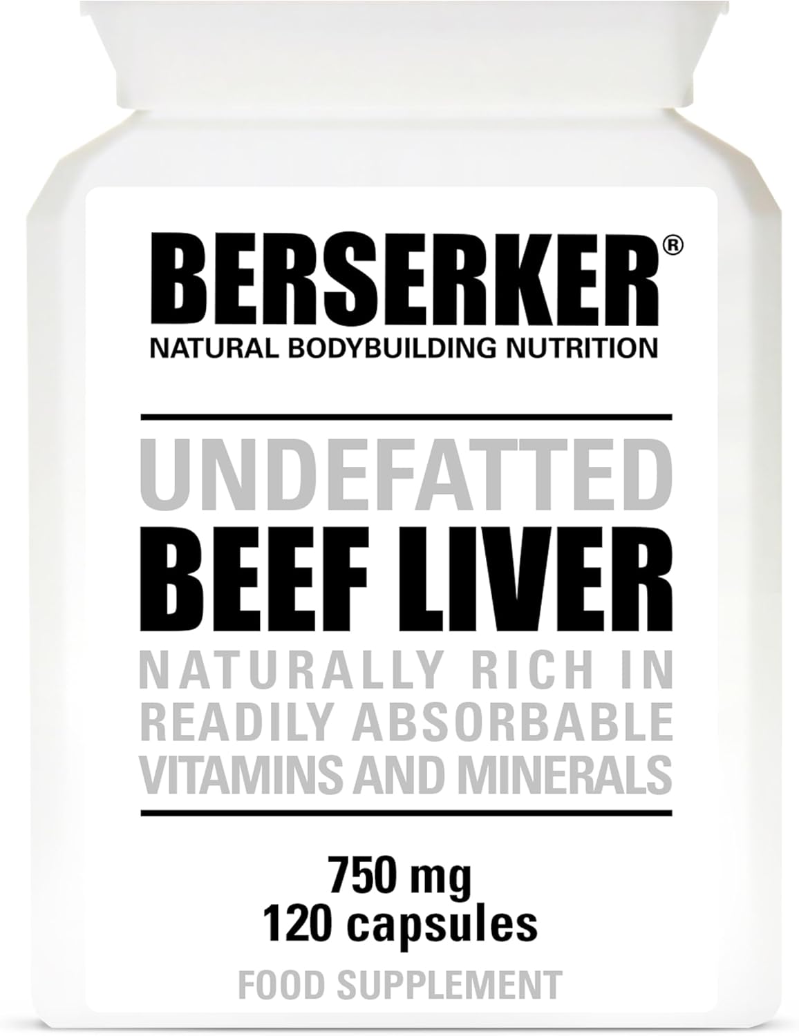 Berserker Desiccated Beef Liver Supplement 750Mg Per Capsule 500 Capsules, Un-Defatted To Provide Full Absorption Of Naturally Occurring Vitamins And Minerals Found In Beef Liver | Made In The Uk